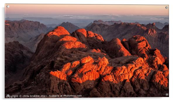 The view from Mount Sinai summit at sunrise Acrylic by Chris Drabble