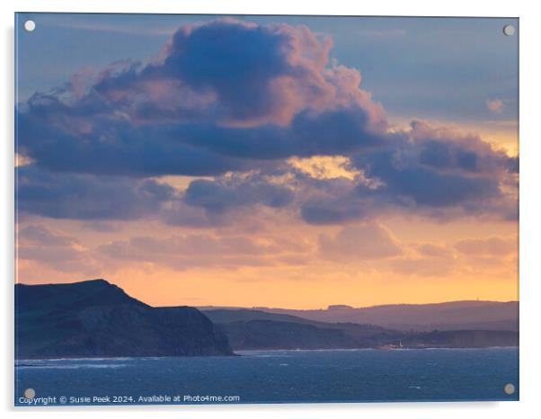 Fiery Storm Clouds at Sunrise over the Jurassic Coast Acrylic by Susie Peek