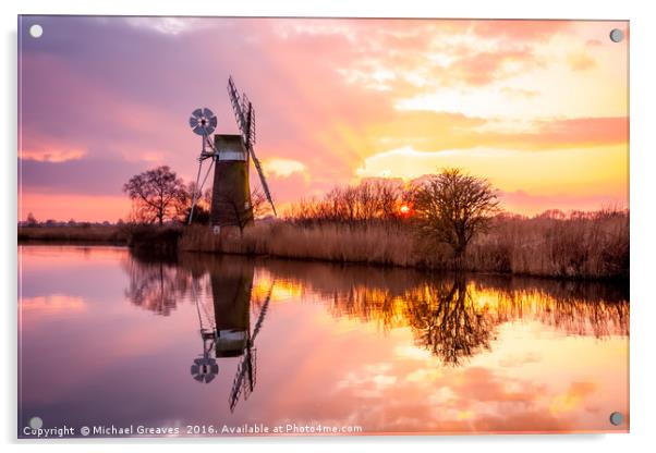 Turf Fen Windmill Acrylic by Michael Greaves