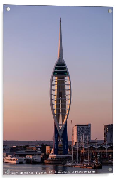 Spinnaker Tower at sunset Acrylic by Michael Greaves