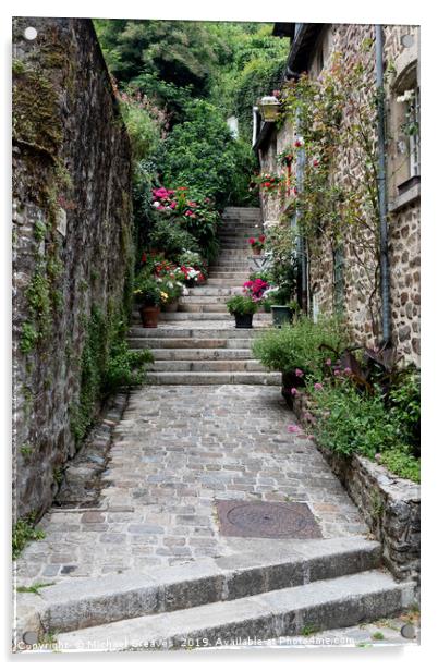 Steps in the medieval town of Dinan Acrylic by Michael Greaves
