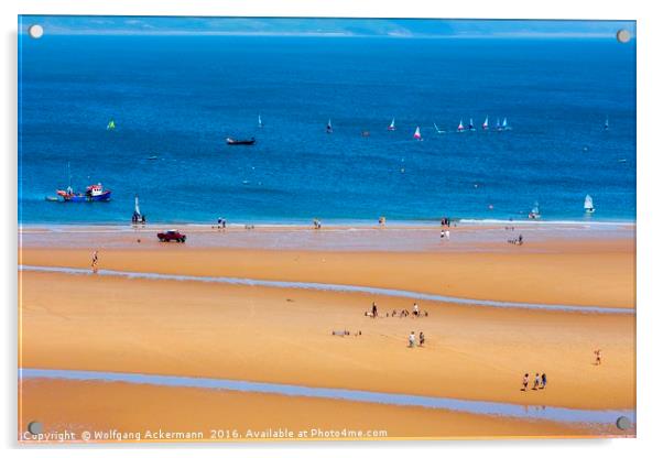 Tenby Beach during sailing regatta Acrylic by Wolfgang Ackermann