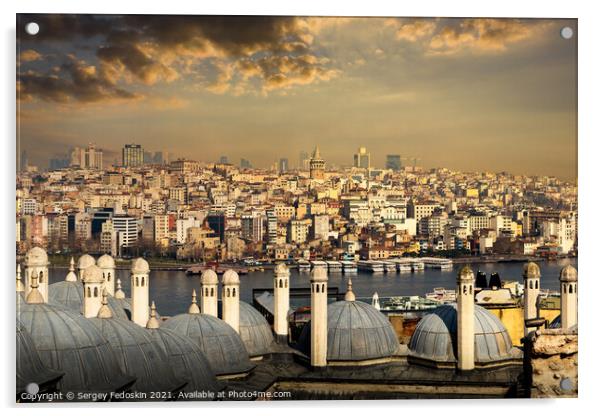Istanbul cityscape with Galata Kulesi Tower. Turke Acrylic by Sergey Fedoskin