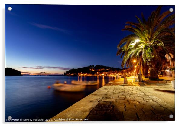 Embankment of Cavtat town at dusk, Dubronick Rivie Acrylic by Sergey Fedoskin
