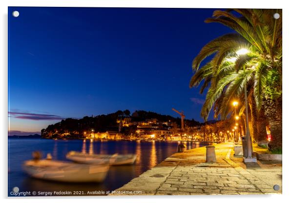 Embankment of Cavtat town at dusk, Dubronick Rivie Acrylic by Sergey Fedoskin