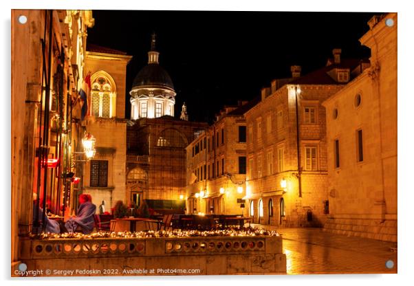 Night streets in magic historic city dubrovnik Acrylic by Sergey Fedoskin