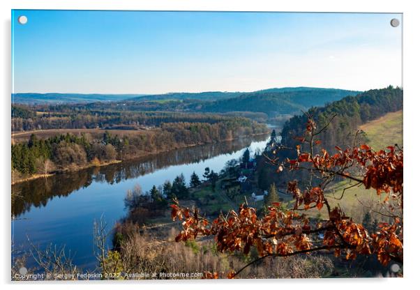 Vltava river near Tyn nad Vltavou town. Czechia. Romantic natural scenery. Acrylic by Sergey Fedoskin