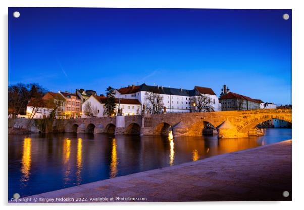 The oldest stone bridge in central Europe, Pisek city, Czechia Acrylic by Sergey Fedoskin