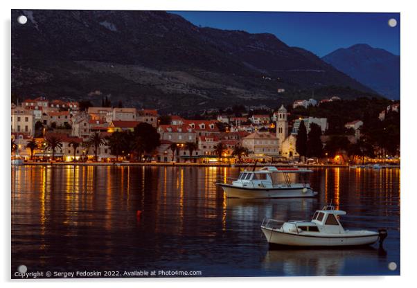 Embankment of Cavtat town at dusk, Dubronick Riviera, Croatia. Acrylic by Sergey Fedoskin