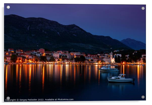 Embankment of Cavtat town after sunset, Dubrovnik Riviera, Croatia. Acrylic by Sergey Fedoskin