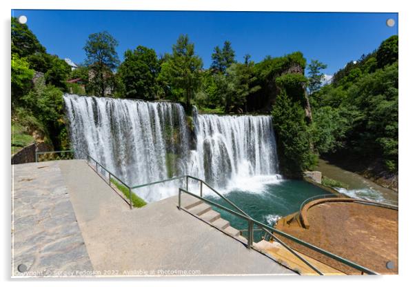 Jajce town in Bosnia and Herzegovina, famous for the beautiful waterfall on the Pliva river Acrylic by Sergey Fedoskin