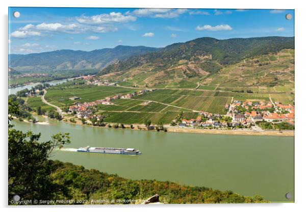Danube river and vineyards in Wachau valley. Lower Austria. Acrylic by Sergey Fedoskin