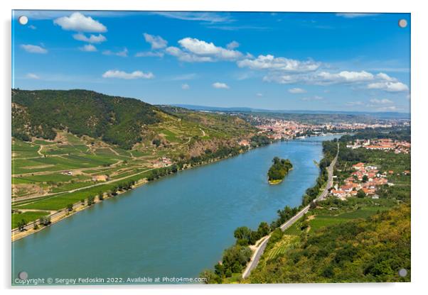 View of the Danube river in the Wachau and Krems town on the horizon. Lower Austria. Acrylic by Sergey Fedoskin