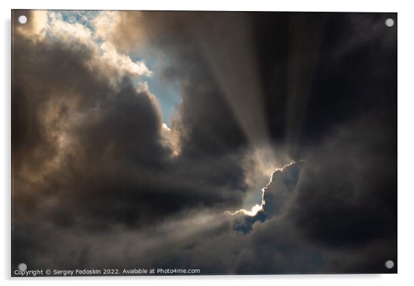 Dramatic storm clouds with sun rays. Acrylic by Sergey Fedoskin