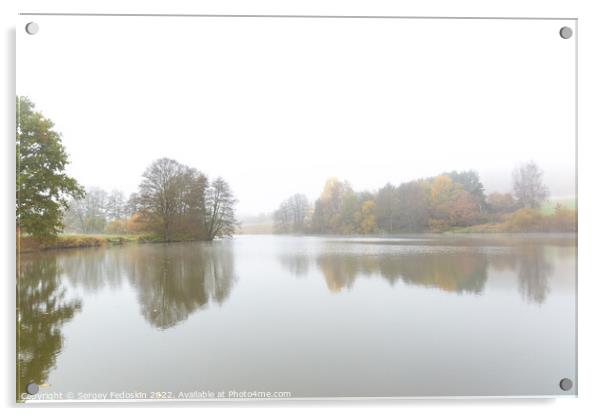 Foggy morning on the lake. Autumn landscape. Acrylic by Sergey Fedoskin