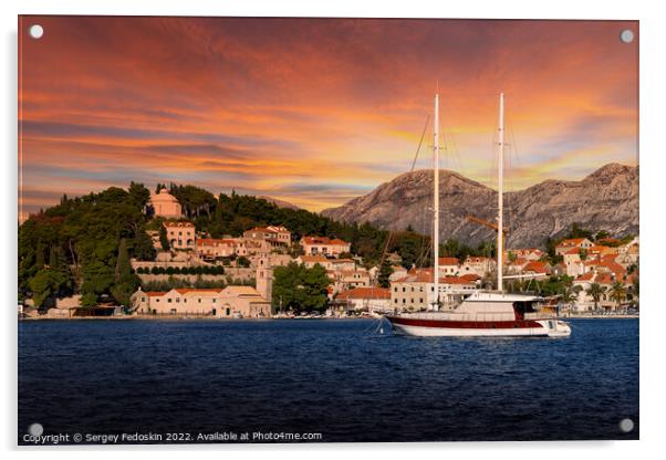 Sunset over Cavtat. Cavtat - is a little town in Dalmatia, Croatia. Acrylic by Sergey Fedoskin