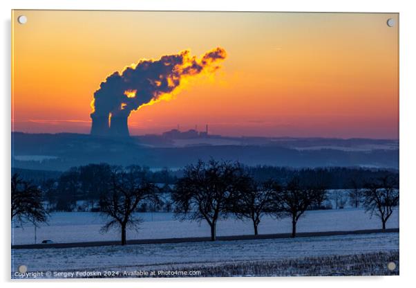 A cold winter evening over Temelin power plant. Acrylic by Sergey Fedoskin