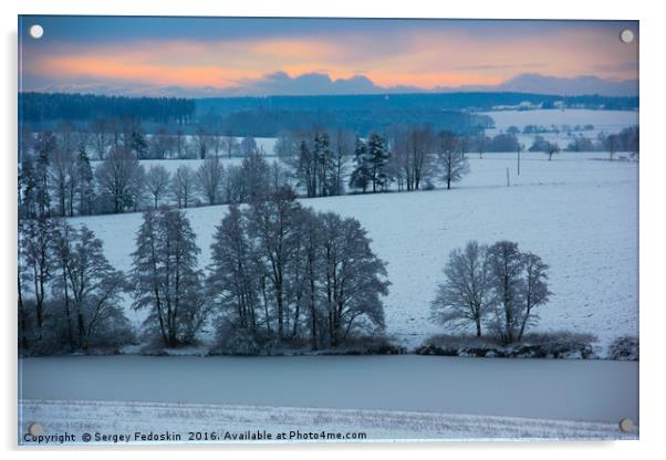 Winter landscape in Czech Republic Acrylic by Sergey Fedoskin