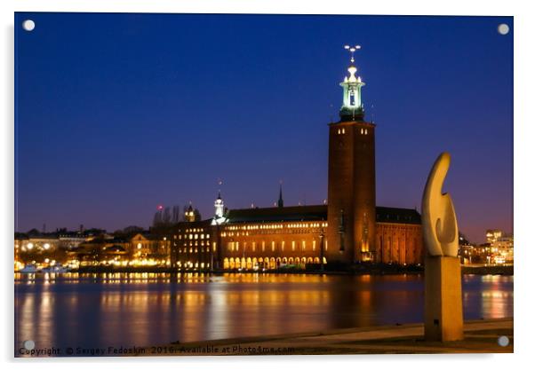 City Hall in night Stockholm. Sweden. Europe. Wint Acrylic by Sergey Fedoskin