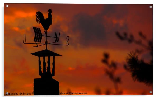 Roof weather vane in the shape of a cockerel Acrylic by Sergey Fedoskin