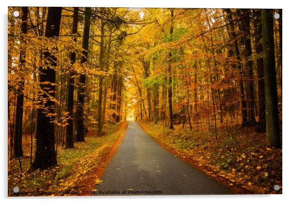 Road in autumn forest. Acrylic by Sergey Fedoskin