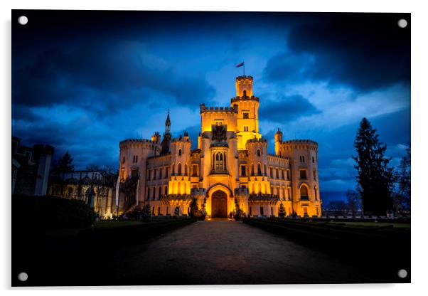 Night over Castle Hluboka nad Vltavou in Czech rep Acrylic by Sergey Fedoskin
