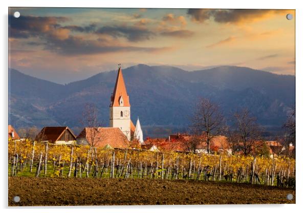Church in Weissenkirchen. Wachau valley. Acrylic by Sergey Fedoskin
