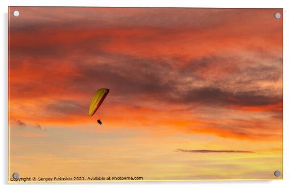 Paraglider flying in the beautiful sky against the background of Acrylic by Sergey Fedoskin