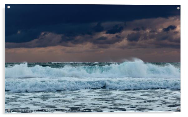 Sea waves in mediterranean sea during storm. Acrylic by Sergey Fedoskin