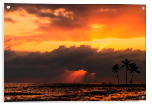 Sunset over ocean. Dramatic sky. Acrylic by Sergey Fedoskin