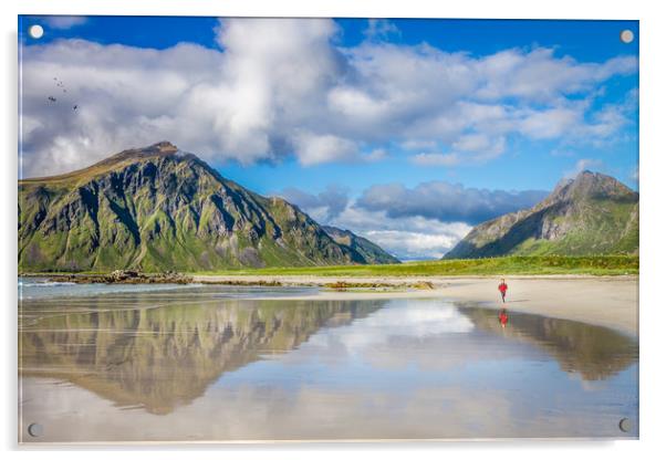 Running on the beach Acrylic by Hamperium Photography