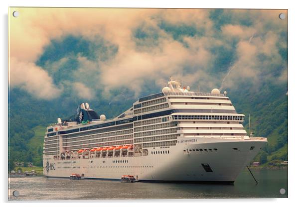 A cruise ship on the Geiranger fjord Acrylic by Hamperium Photography