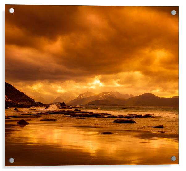 Sunset on a beach in Norway Acrylic by Hamperium Photography