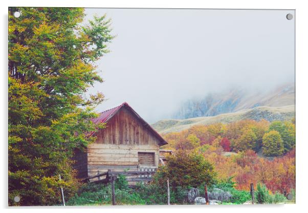 Mountains in autumn. Abandoned warehouse. Acrylic by Tartalja 