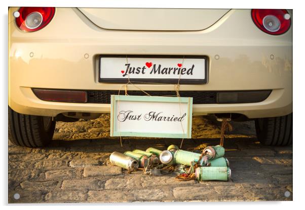 Wedding car with a plate "Just married". Acrylic by Tartalja 