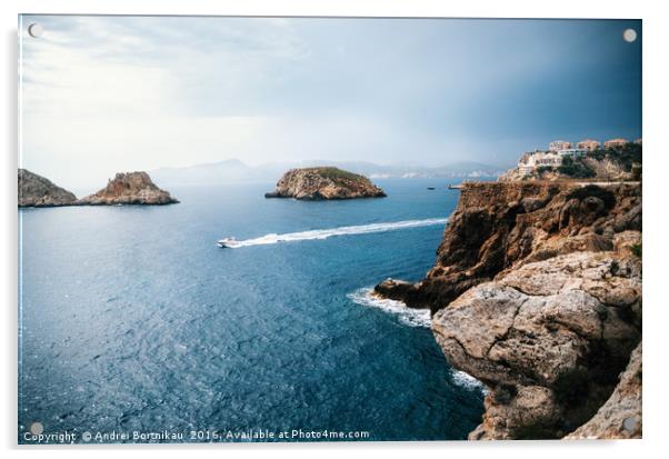View to rocks of Santa Ponsa in Mallorca before th Acrylic by Andrei Bortnikau