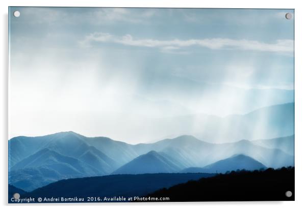 Hills with rainy ranges with sunlight Acrylic by Andrei Bortnikau