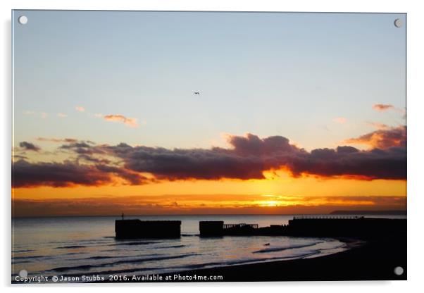 Sunset, Harbour arm, Hastings Acrylic by Jason Stubbs