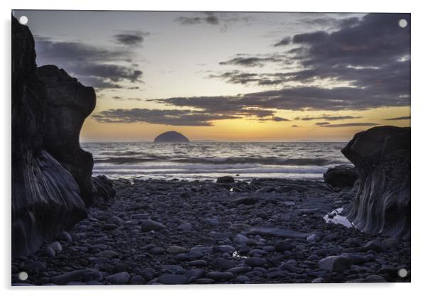 Rocky Sunset: A view of Ailsa Craig Acrylic by Samuel Kerr