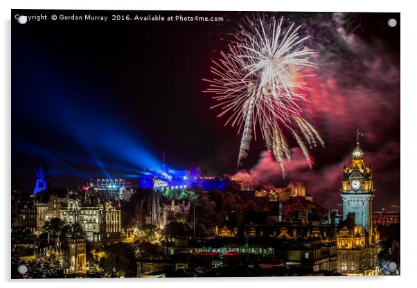 Edinburgh Castle Tattoo Fireworks Acrylic by Gordon Murray