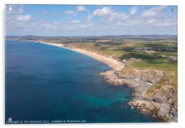 Aerial photograph of Loe Bar and Gunwalloe Beach, Cornwall, Engl Acrylic by Tim Woolcock