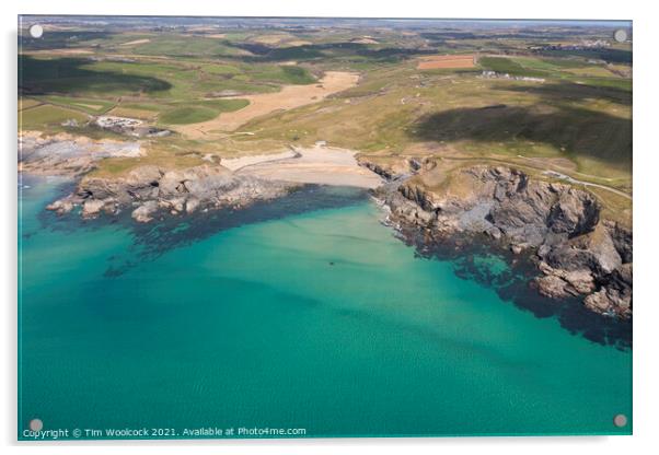 Aerial photograph of Gunwalloe Church Cove and Dollar Cove neart Acrylic by Tim Woolcock