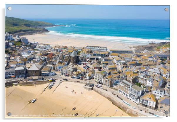Aerial Photograph of St Ives, Cornwall, England Acrylic by Tim Woolcock
