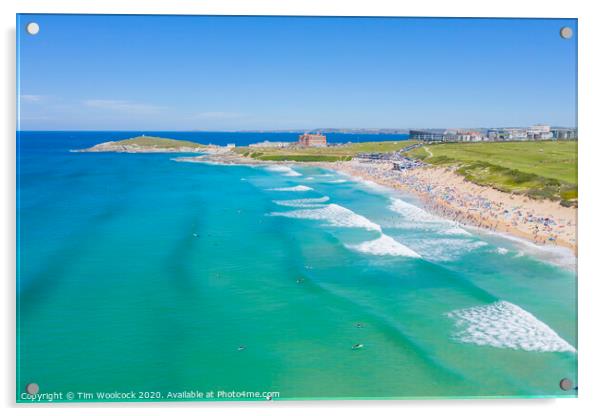 Aerial photograph of Fistral Beach, Newquay, Cornwall, England Acrylic by Tim Woolcock
