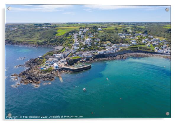 Aerial photograph of Coverack, Lizard, Helston, Cornwall, England  Acrylic by Tim Woolcock