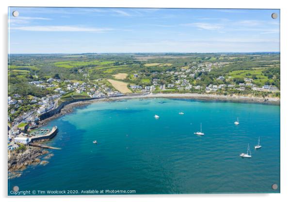 Aerial photograph of Coverack, Lizard, Helston, Cornwall, England  Acrylic by Tim Woolcock