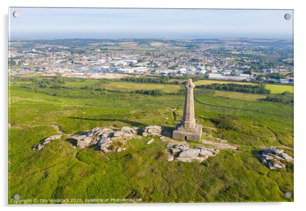 Aerial photograph of Carn Brea Monument, Redruth, Cornwall Acrylic by Tim Woolcock