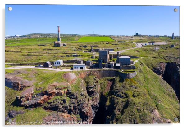 Aerial photograph of Geevor tin min in West Cornwall, England  Acrylic by Tim Woolcock