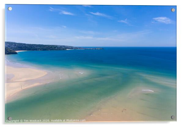 Aerial photograph of Hayle Beach towards St Ives, Cornwall, England Acrylic by Tim Woolcock