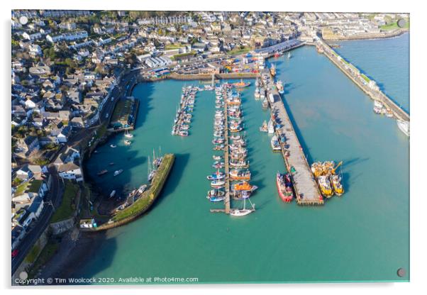 Aerial photograph of Newlyn harbour, Penzance, Cornwall, England Acrylic by Tim Woolcock